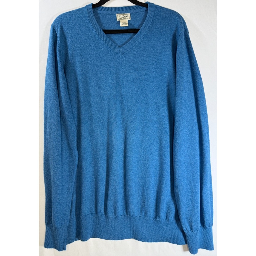 LL Bean‎ Sweater Men L Blue V Neck Cotton Cashmere Blend Soft Knit Lightweight